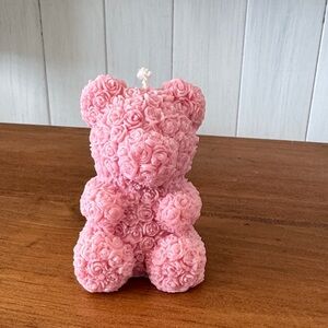 Pink Rose Teddy Bear Candle